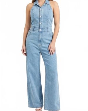 Bucketlist Collared Denim Jumpsuit - Blue