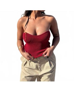 Crescent Rey Ruby Lurex Ribbed Corset Top - Red