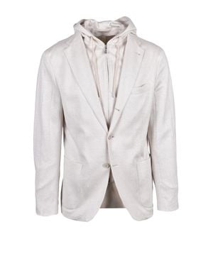 Eleventy Linen Cotton Blazer Jacket - White