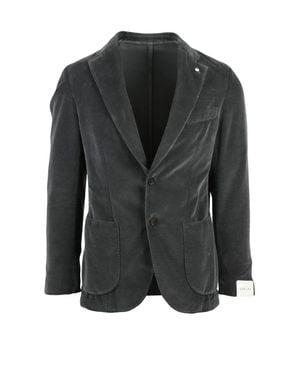 L.B.M. 1911 Two-Button Velvet Jacket With Rounded Silhouette And Soft Texture - Black