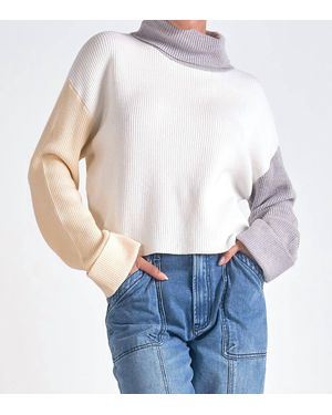 Elan Boxy Colorblock Turtleneck Sweater Top - White
