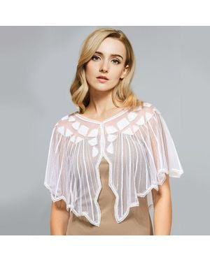 TRUEDAMES Sequin Embellished Cape Shawl - White
