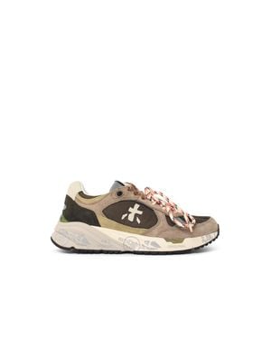 Premiata And Leather Blend Sneakers With Logo Embroidery - White
