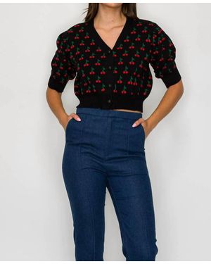Love Wednesday Cute As Cherry Crop Sweater - Blue