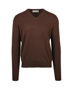 Ballantyne Cashmere V-Neck Pullover With Minimalist Design - Brown
