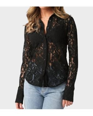 Olivaceous Lace Button Up Top - Black