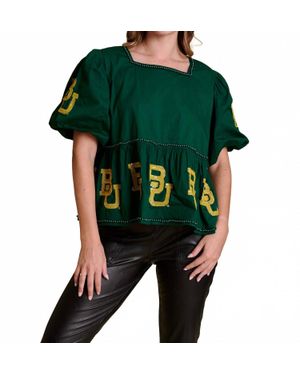 Stewart Simmons The Puff Sleeve Peplum Top - Green