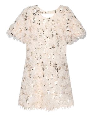 G.B.Y.M. Girl's Faux Feather Sequins Dress With Chest Keyhole - Natural