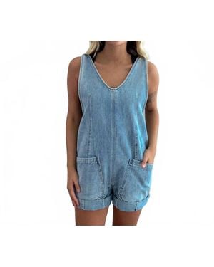 Zenana Whispering Sky Denim Romper - Blue