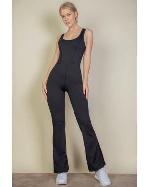 TRUEDAMES Solid Flare Leg Sports Jumpsuit - Blue
