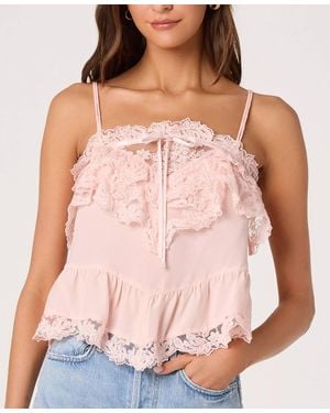 Astr Cosette Straight Neck Sleeveless Lace Top - Pink