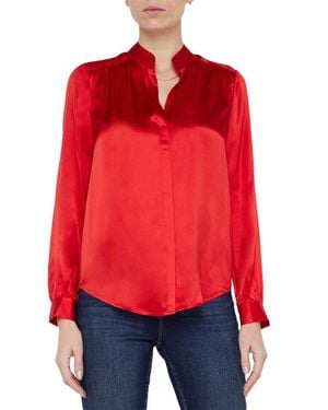 L'Agence Bianca Band Collar Silk Blouse - Red
