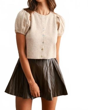 Faye Ellen Puff Sleeve Sweater - Brown