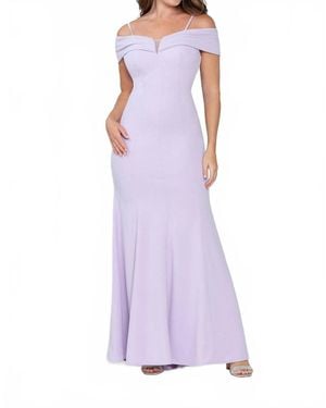 Lenovia Usa Crepe Fitted Off Shoulder Gown - Purple