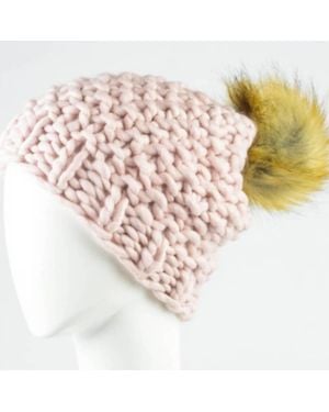 Leto Oversized Chunky Knit Pom Pom Beanie - Pink