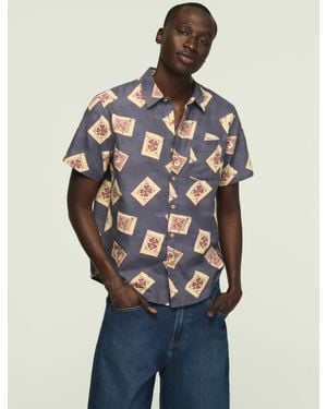 Lucky Brand Short Sleeve Printed Camp Collar Shirt - Blue
