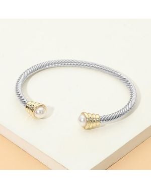 Fashnzfab Pearl Tip Two Tone Twisted Cable Cuff Bracelet - Metallic