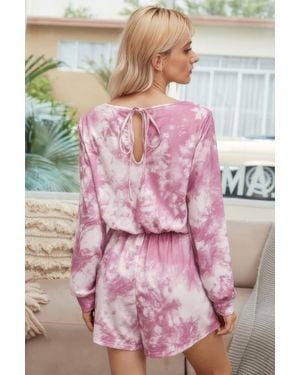 TRUEDAMES Tie Dye Round Neck Drawstring Romper - Pink