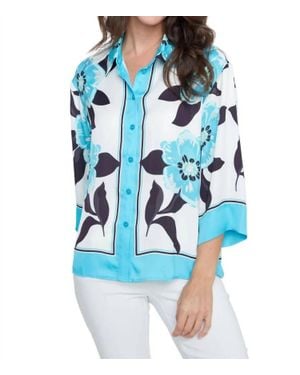 Renuar Woven Quarter Sleeve Blouse - Blue