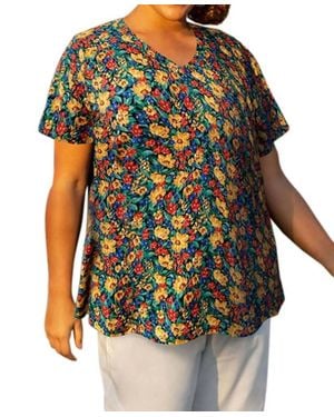 On The Plus Side Printed Short Sleeve V-Neck Tunic - Multicolor