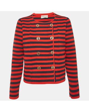 Sonia Rykiel Striped Knit Double Breasted Jacket - Red