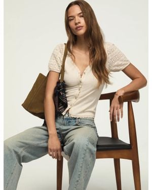 Lucky Brand Short Sleeve Button Through Top - Gray