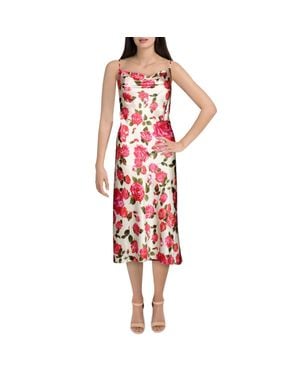 L'Agence Cowl Neck Floral Slip Dress - Red