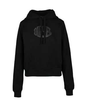 DIESEL Cropped Hoodie With Drawstring Hood And Embossed Logo - Black