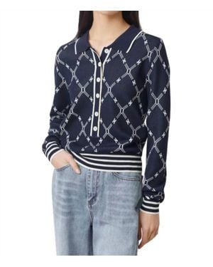 Suncoo Palmaros Two-Tone Fancy Polo Sweater - Blue