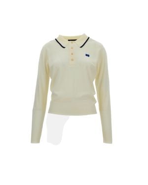 Wales Bonner Long-Sleeved Merino Wool Polo Shirt With Contrast Embroidery - White