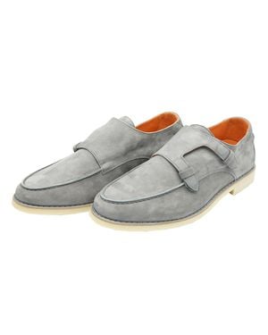 Andrea Ventura Firenze Master 2 Laces Solid Suede Elastic Monk Strap Slip-On Shoes - Gray