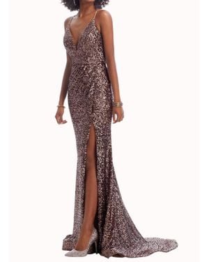 Clarisse Glittery V-Neckline Party Dress - Purple