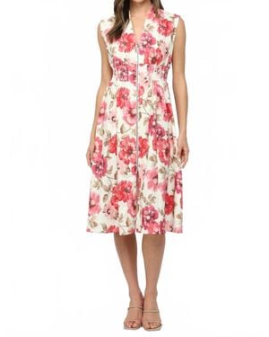 Fate Floral Smocked Waist Front Zip Dress - Red