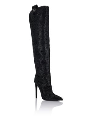 Philipp Plein High-Heel High Boots Mixed Strass Hexagon - Black