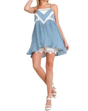 Umgee Ruffle & Lace Sleeveless Tunic - Blue