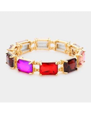 Fashnzfab Emerald Cut Stone Stretch Evening Bracelet - Pink
