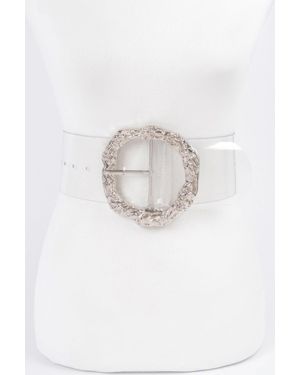 Fashnzfab Big Vintage Round Metal Buckle Clear Belt - White