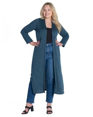24seven Comfort Apparel Plus Size Long Duster Open Front Knit Cardigan - Blue
