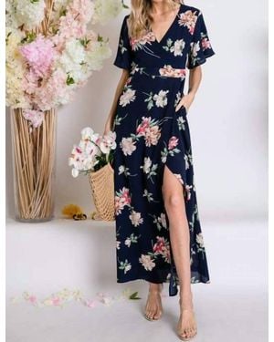 Davi & Dani Floral Wrap Maxi Dress - Blue