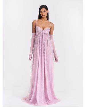 Miss Circle Wallie Rhinestone Embellished Mesh Backless Gown - Pink