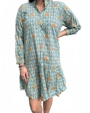 Just Darviny Megan Button Front Mini Dress - Blue