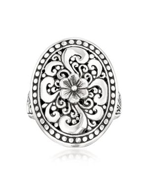 Ross-Simons Sterling Bali-Style Floral Filigree Ring - Black