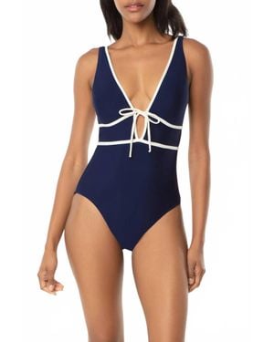Helen Jon Plunge Front Tie One-Piece - Blue
