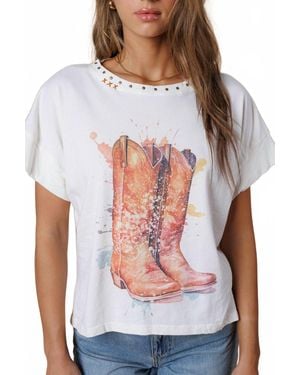 All Us Splatter Boots Hi-Lo Tee - White