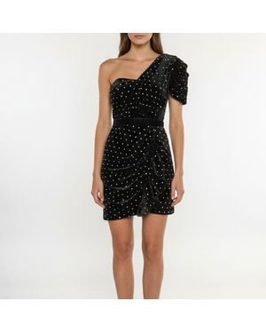 Self-Portrait Embellished Velvet One Shoulder Mini Dress - Black