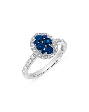 H.J. Namdar H. J. Namdar 1.01 Ct Tw Sapphire Oval Shape And Diamond Cluster Ring 14K Natural Sapphires And Diamonds - Blue