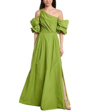 Marchesa One Shoulder A-Line Taffeta Gown - Green