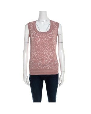 ESCADA Dark Tender Rose Floral Jacquard Knit Sleeveless Shela Top - Red