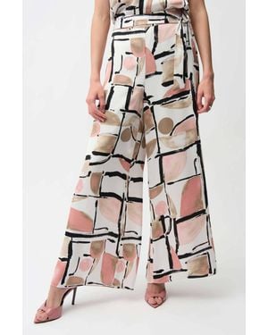 Joseph Ribkoff Satin Abstract Print Wide Leg Pull-On Pants - Natural