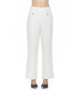 Alexia Admor Tweed High-Waisted Pearl Button Pants - White